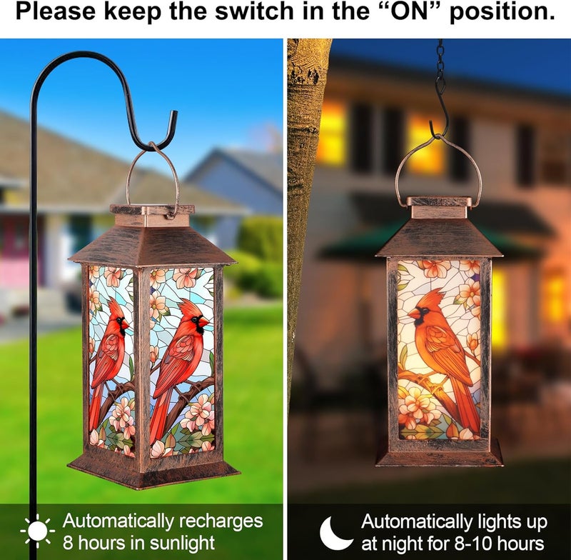 Doogarden Solar Lantern Outdoor Waterproof Cardinal Garden Decor Birthday Gifts for Women Mom and Grandma Solar LED Plastic Decorative Hanging Light for Yard(Cardinal) - Image 4